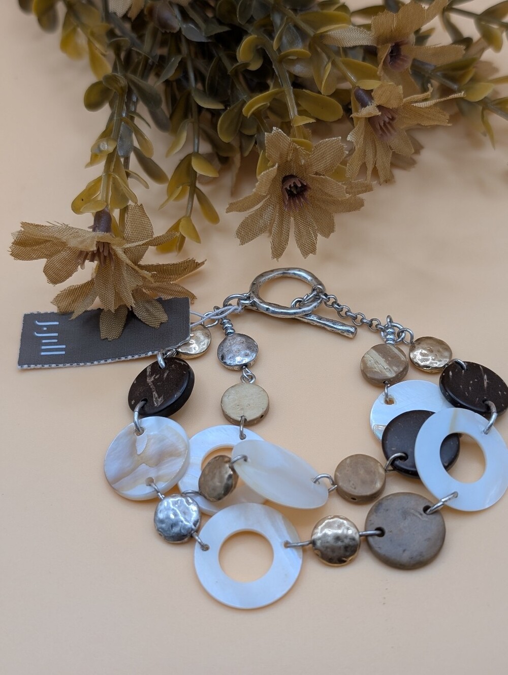 J. Jill Double Strand Multi-Disc Mother Of Pearl Shells Toggle Bracelet NWT